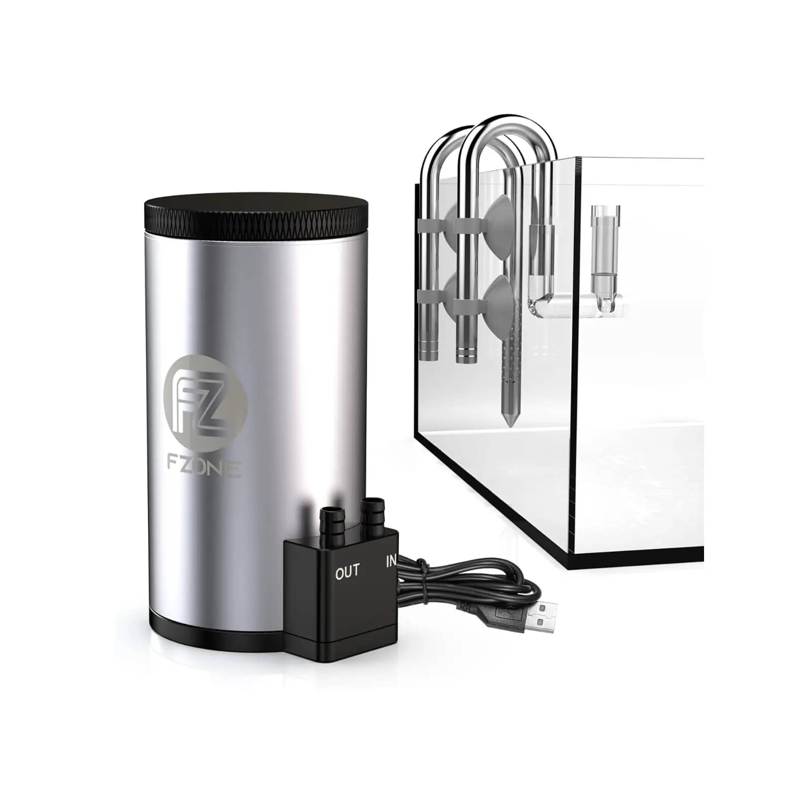 FZone External Canister Filter - external canister filter for nano tank, stainless steel aquarium filter, USB powered fish tank filter, small aquarium canister filter India, nano tank filtration system, quiet external filter for desktop aquarium, multi stage aquarium filter, stainless steel canister filter price India