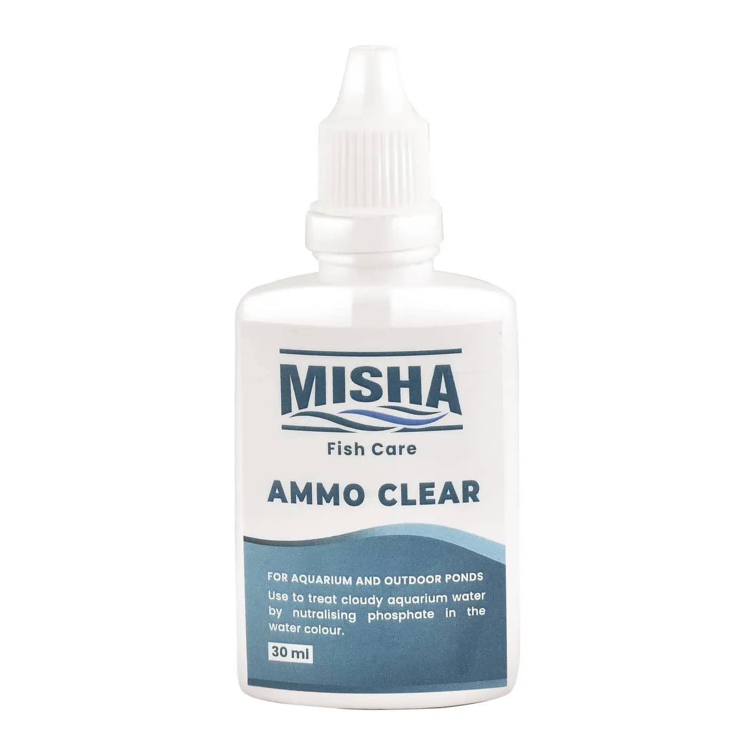 Misha Ammo Clear - 30ml - Misha Amo Clear, aquarium water conditioner India, ammonia neutraliser, freshwater tank water conditioner, clear aquarium water, Indian aquarium supplies, liquid water conditioner, fish tank water stabiliser, pH stabiliser for aquariums, best water conditioner India