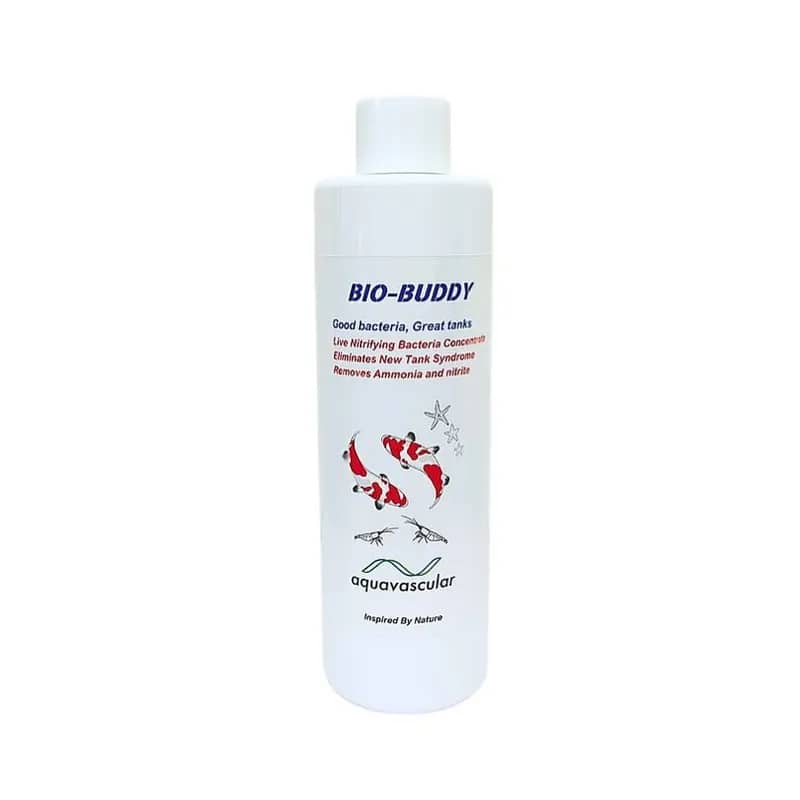Buy Aquavascular Bio Buddy, aquarium beneficial bacteria India, nitrifying bacteria aquarium, tank cycling bacteria, reef safe bacteria supplement, freshwater marine bacteria culture, ammonia nitrite control aquarium, biofilter booster aquarium, planted tank bacteria supplement, aquarium water clarity bacteria