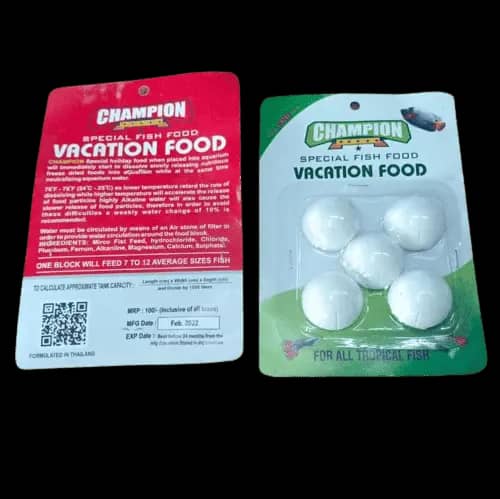 Buy Champion Fish Vacation Food – 5 pcs in Packet, CHAMPION Vacation Fish Food - 14-Day Auto Feeder, Buy champion Vacation Fish Food - Slow Release 30g Block online