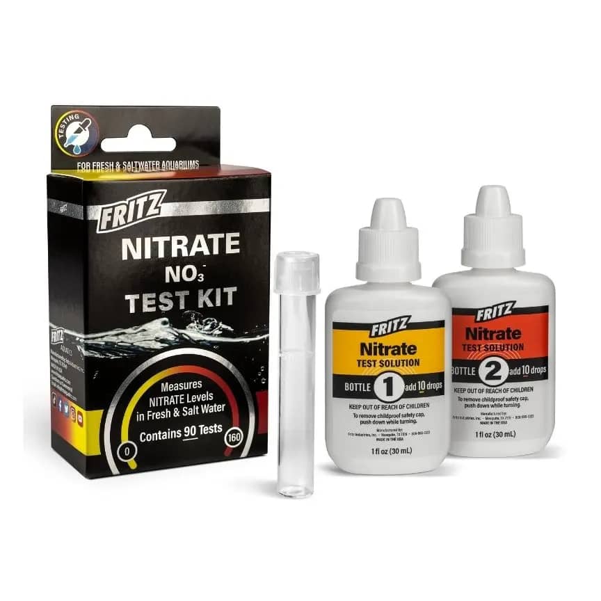 Fritz nitrate test, nitrate liquid test kit, aquarium nitrate test, freshwater nitrate kit, saltwater nitrate test, 90 test nitrate kit, reliable nitrate measurement, Fritz liquid test nitrate, nitrate water quality test, nitrate monitoring kit