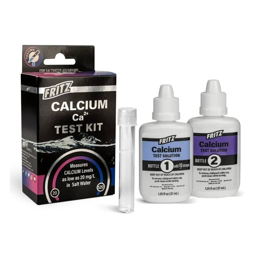 Fritz calcium test kit, aquarium calcium test, liquid calcium test 90 tests, freshwater calcium kit, reef calcium measurement, marine calcium reagent, ppm calcium tester, Fritz Ca test, aquarium ion balance, calcium water test kit