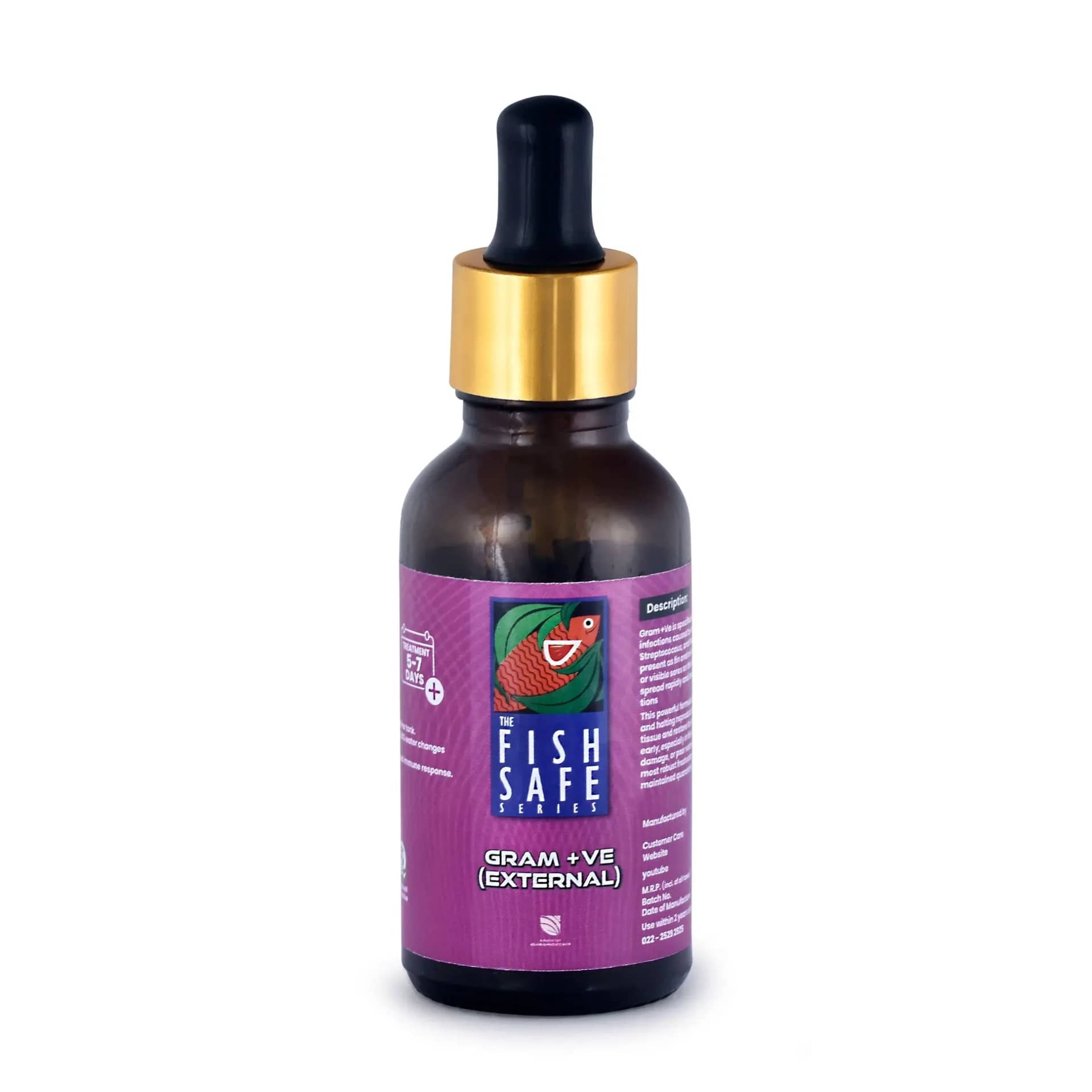 The Fish Safe Series: Gram-Ve Bacteria Control (30 ml) - bacterial treatment for aquariums, Gram-Ve bacteria control, fish health treatment, aquarium care products, healing booster for fish, anti-bacterial aquarium solution