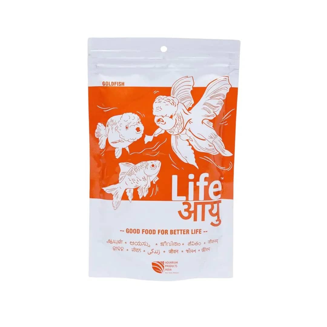 Buy Life AAYU Goldfish Food, goldfish pellet sizes, small medium large fish pellets, floating goldfish pellets India, fancy goldfish food, goldfish colour enhancing diet, easy digestion goldfish feed, juvenile goldfish food, adult goldfish pellets, aquarium fish food India, goldfish daily nutrition