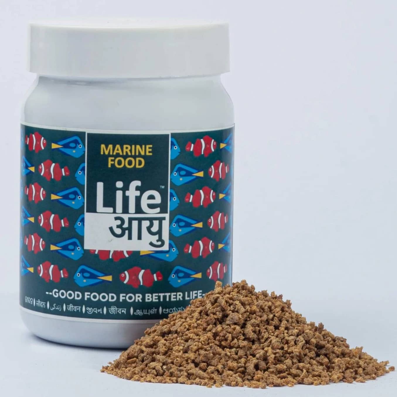 Buy Life AAYU Marine Regular, marine fish food India, reef fish pellets, clownfish food, saltwater aquarium fish food, spirulina marine pellets, marine diet fish food, reef-safe fish food, daily marine pellet food, aquariumproductsindia marine food