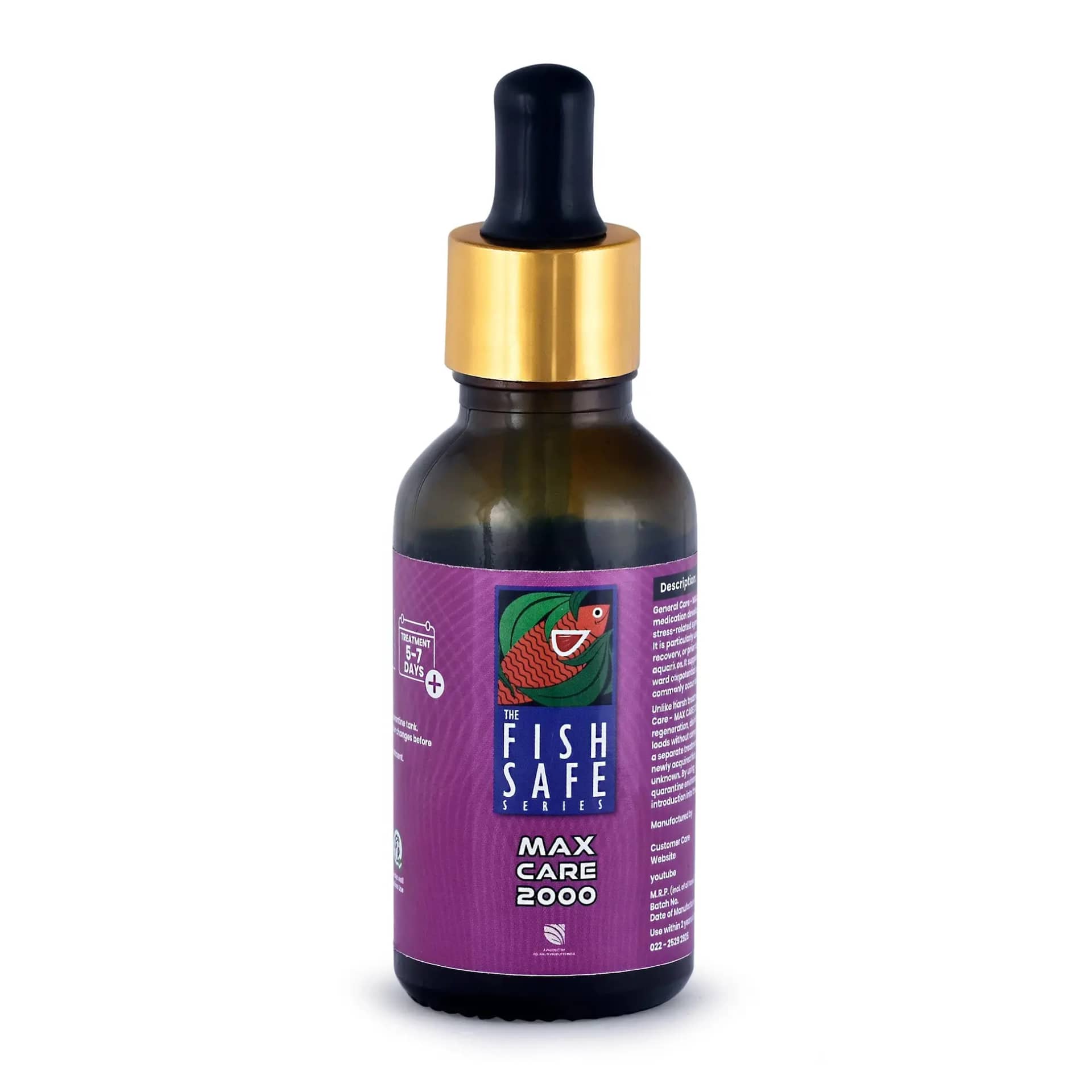 The Fish Safe Series Max Care 2000 - 30 ml - broad spectrum internal medication, tropical fish medicine, internal parasite treatment for fish, aquarium health products, fish care treatment, 30ml fish medication