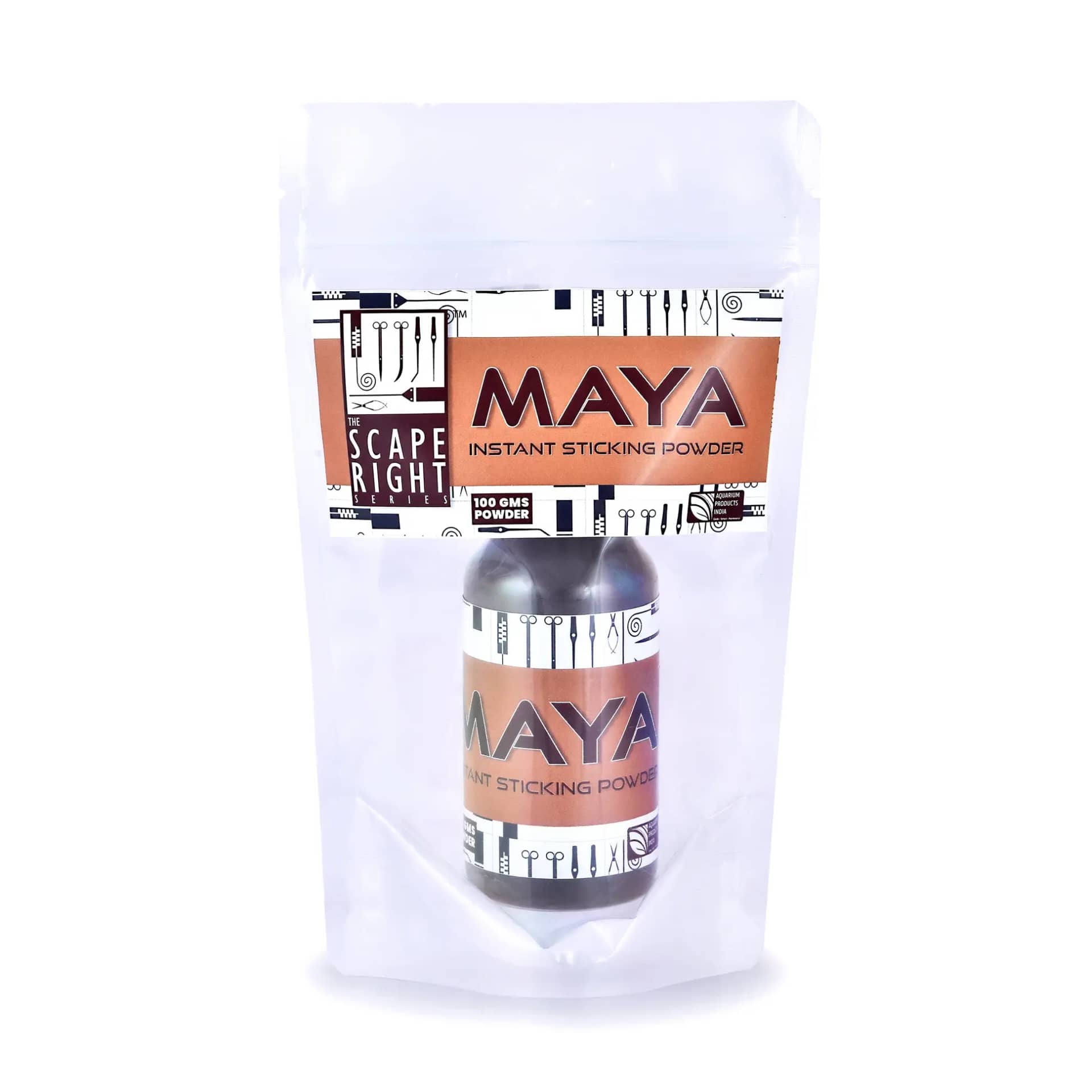 Maya Instant Sticking Powder - Maya Instant Sticking Powder, aquarium bonding powder, enhance root growth, Indica aquarium soil, aquarium setup tools, epiphyte growth, freshwater and marine aquariums, secure aquarium decorations, plant attachment solutions