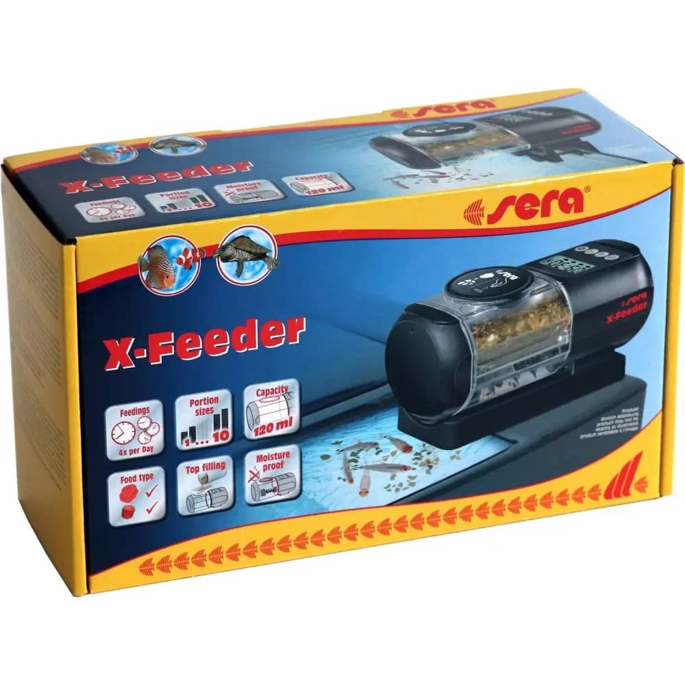 Buy Sera X-Feeder Automatic Feeder, Sera X Feeder India, Sera automatic fish feeder, automatic aquarium feeder India, programmable fish feeder, automatic feeder for aquarium fish, fish feeder for holidays, 120ml automatic fish feeder, automatic feeder for fish flakes, automatic feeder for granulated fish food, aquarium feeder 4 times daily, moisture proof fish feeder, automatic fish food dispenser India