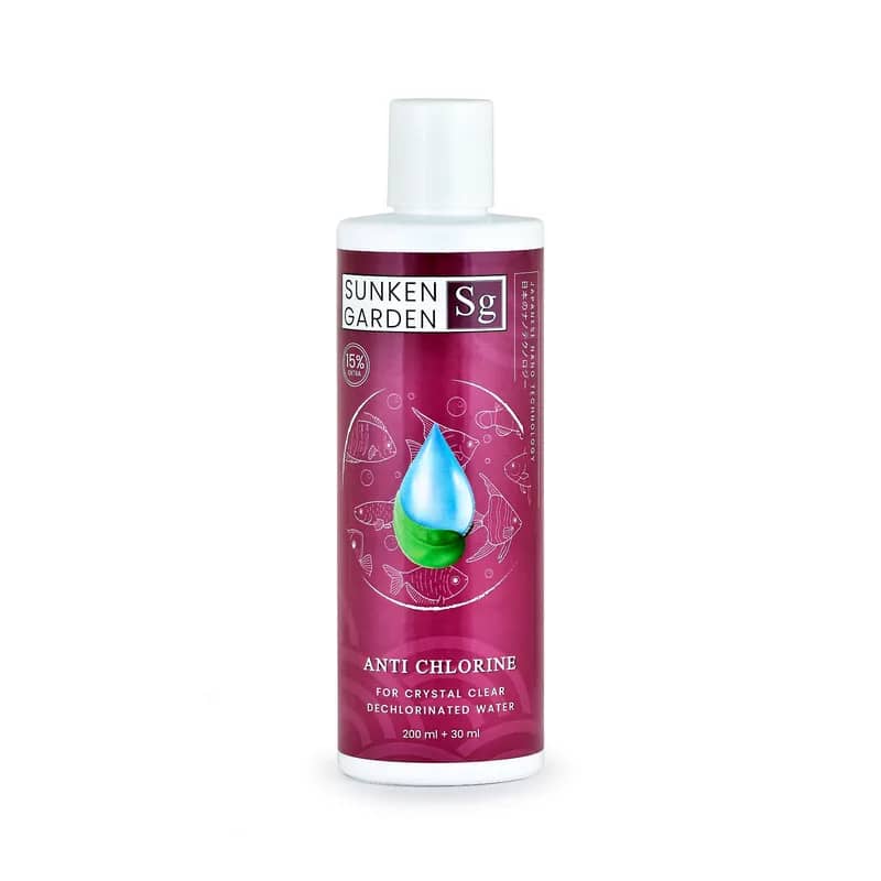 Buy Sunken Garden Anti Chlorine, anti chlorine water conditioner India, aquarium water conditioner for tap water, chlorine remover for aquariums, safe water for fish India, tap water neutralizer aquarium, freshwater aquarium anti chlorine, betta water conditioner India, goldfish tap water treatment, shrimp safe water conditioner