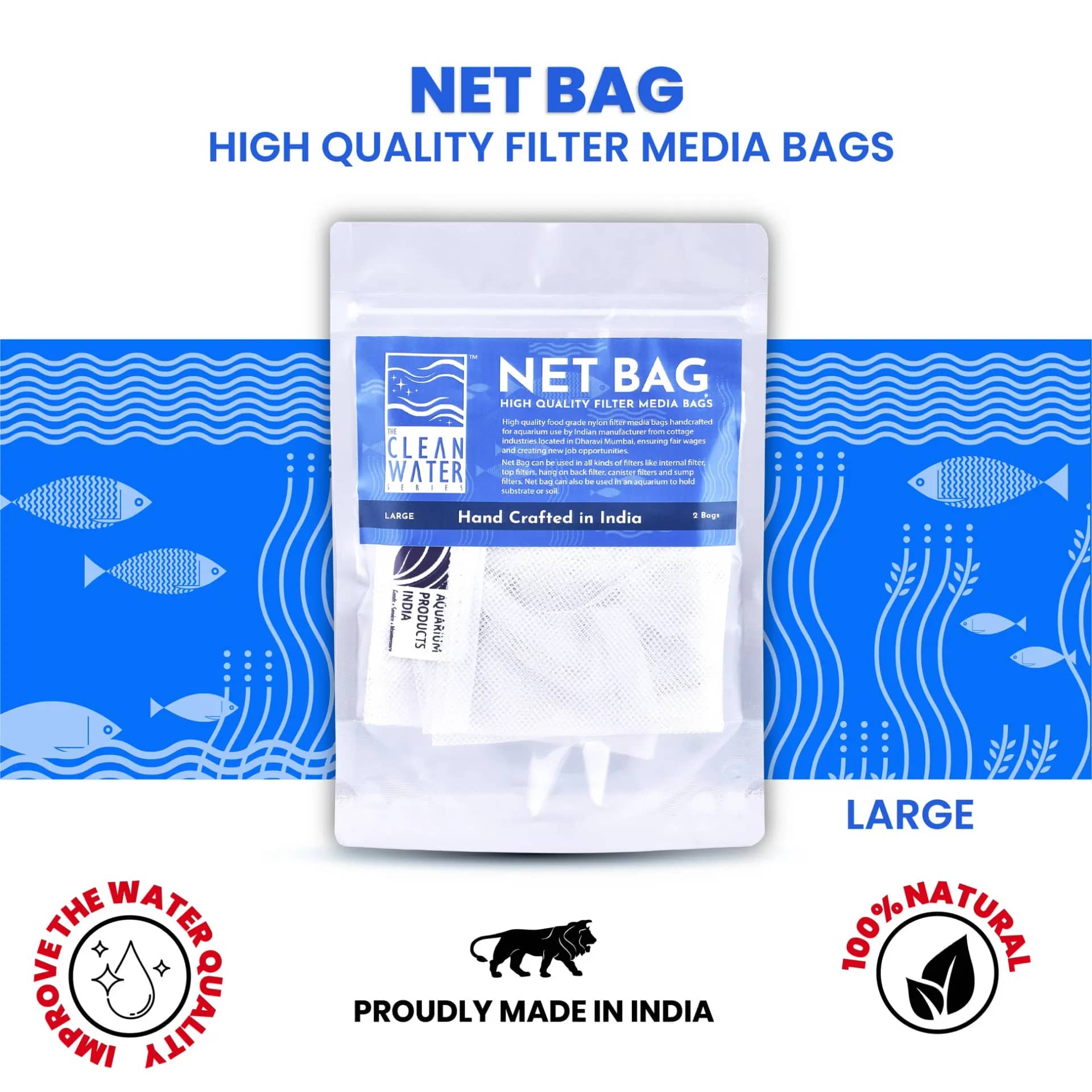 TCWS Net Bag Large for Aquarium Filter Media - TCWS Net Bag Large, aquarium filter bag, large filter media bag, aquarium media pouch, reusable filter bag, biological filter media bag, chemical filter media bag, mechanical filter media bag, fish tank filter accessories, filter media holder, aquarium filtration solutions India, buy filter bags online, aquarium media organizer