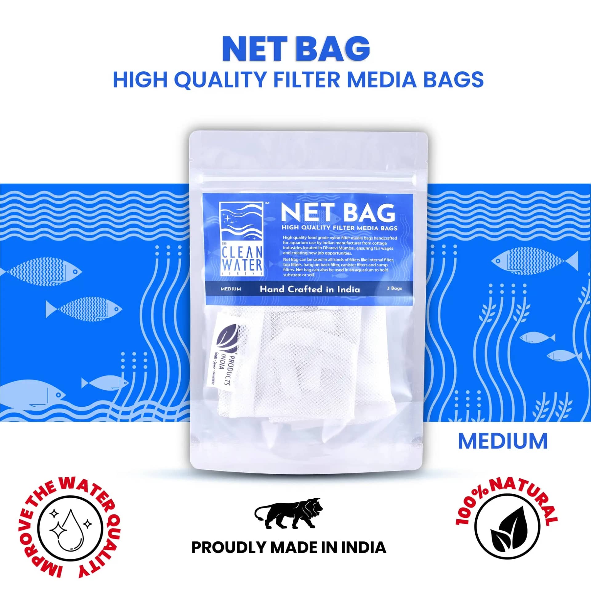 TCWS Net Bag Medium - TCWS Net Bag Medium, aquarium filter media bag, fish tank filter bag, reusable filter bag, biological filter media bag, activated carbon bag aquarium, bio media bag, zeolite bag, aquarium filtration accessories, durable media bag, aquarium water clarity, filter media holder India, aquarium filter supplies