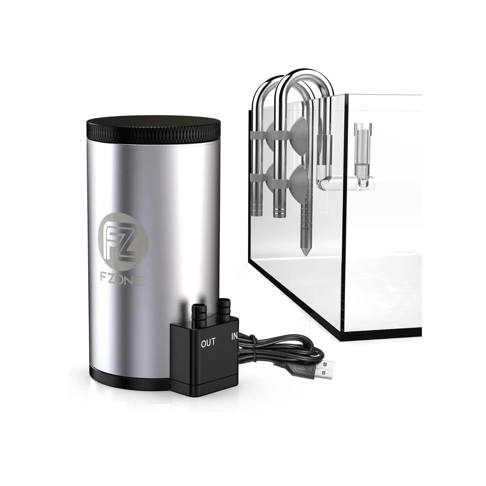 FZone External Canister Filter - external canister filter for nano tank, stainless steel aquarium filter, USB powered fish tank filter, small aquarium canister filter India, nano tank filtration system, quiet external filter for desktop aquarium, multi stage aquarium filter, stainless steel canister filter price India