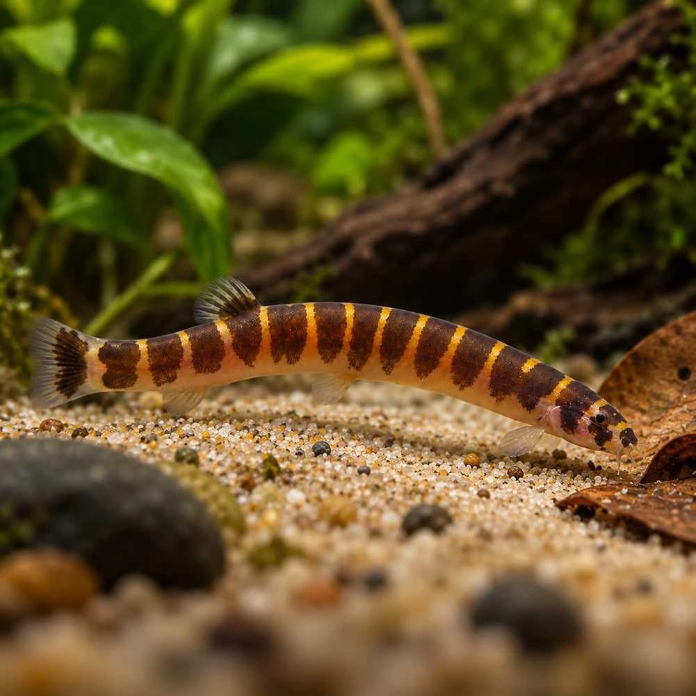 Kuhli Loach India, buy Kuhli Loach, Pangio kuhlii, Kuhli Loach fish, Kuhli Loach for community aquarium, peaceful bottom-dwelling aquarium fish, Kuhli Loach care, Kuhli Loach group size, Kuhli Loach substrate, shy nocturnal aquarium fish, live Kuhli Loach Bangalore