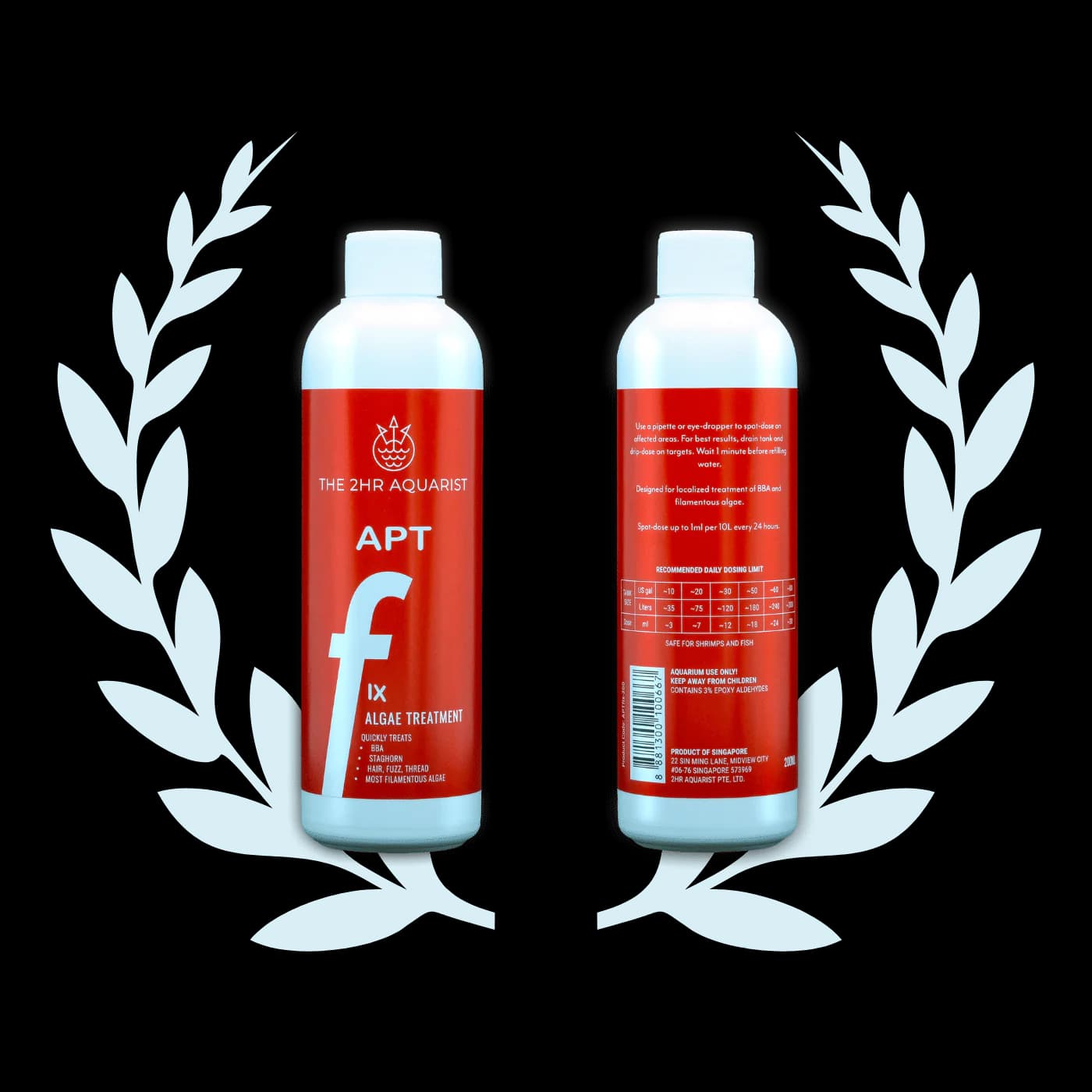 APT Fix, algae control, spot dose algae treatment, remove BBA, hair algae solution, epoxy-aldehyde algae control, biodegradable algae remover, plant safe algae treatment, filamentous algae remedy, 2Hr Aquarist Fix, gentle algae spot dose, aquarium algae spot treatment