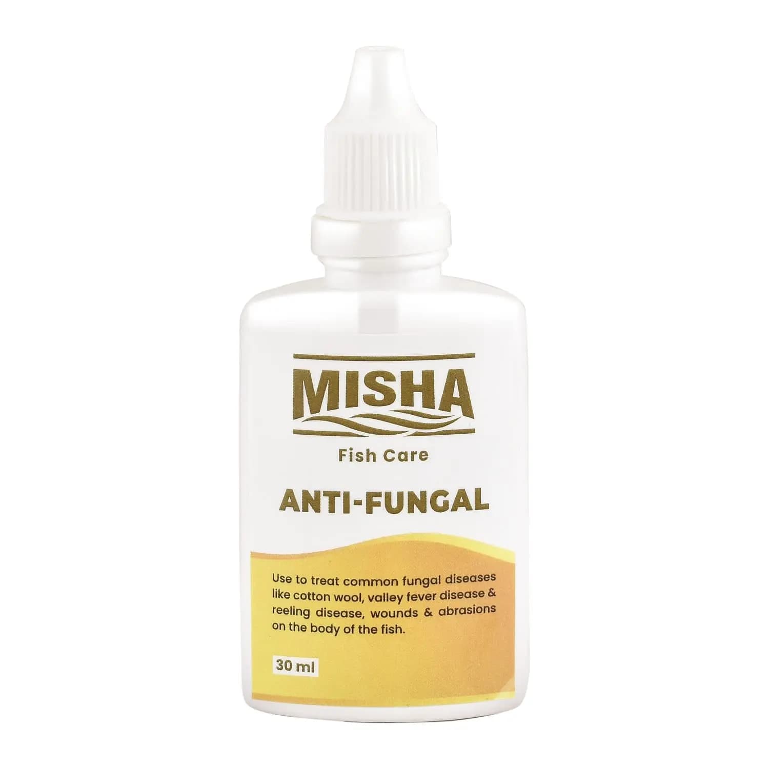 Misha Anti-Fungal – Effective Aquarium Fungal Treatment - 30ml - Misha Anti-Fungal, aquarium anti fungal treatment, fish fungal infection cure India, freshwater fish disease remedy, liquid anti fungal aquarium, fish health supplement India, aquarium medication Hindi, free shipping aquarium products Rs 450