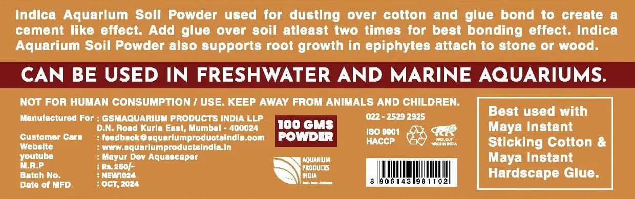 Maya Instant Sticking Powder - Maya Instant Sticking Powder, aquarium bonding powder, enhance root growth, Indica aquarium soil, aquarium setup tools, epiphyte growth, freshwater and marine aquariums, secure aquarium decorations, plant attachment solutions