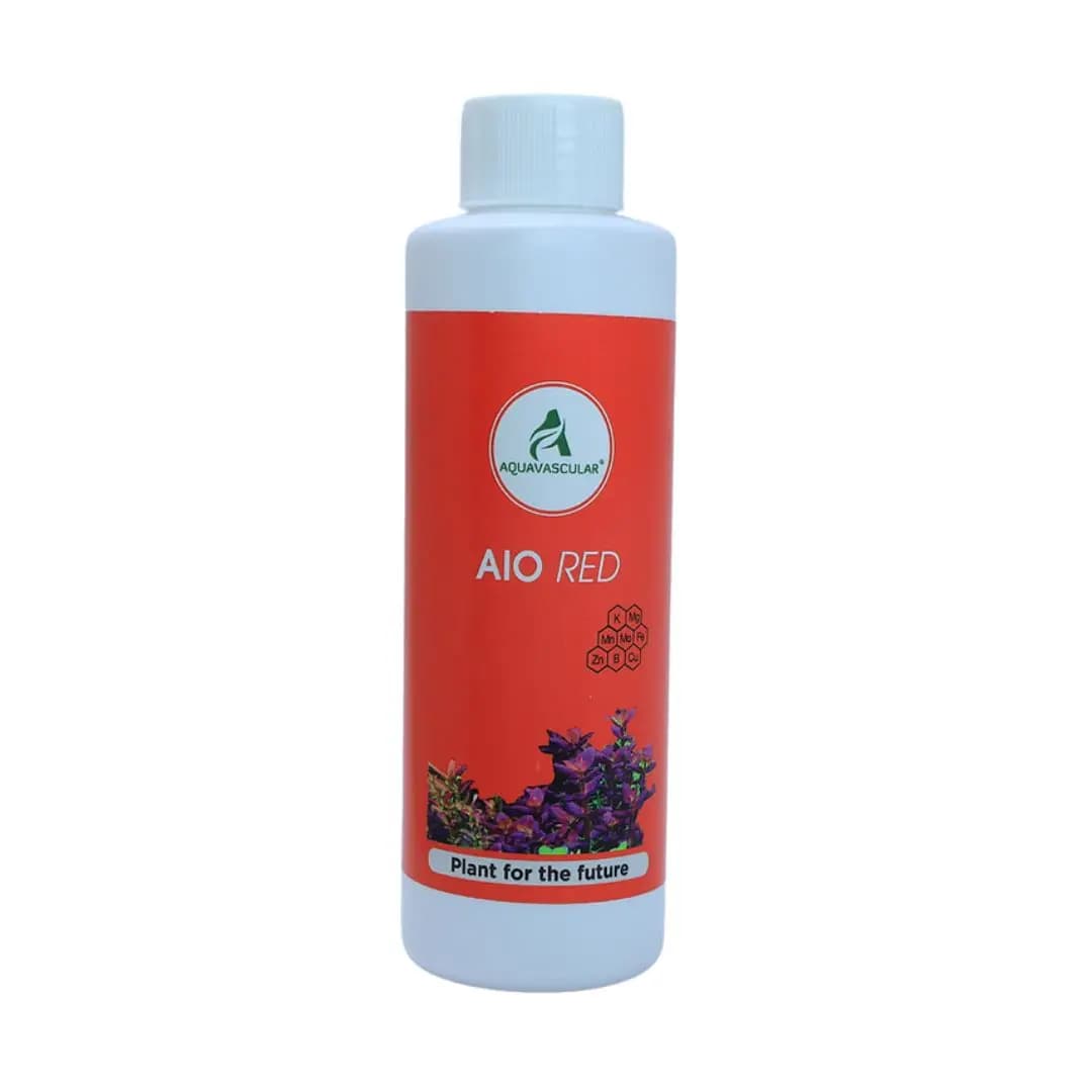 Buy AquaVascular AIO Red, aquarium liquid fertilizer India, all-in-one plant fertilizer, red plant aquarium fertilizer, planted tank fertilizer, macro micro trace fertilizer for aquarium, nitrate-free aquarium fertilizer, phosphates-free aquarium fertilizer, planted tank growth booster India, aquarium plant colour enhancer