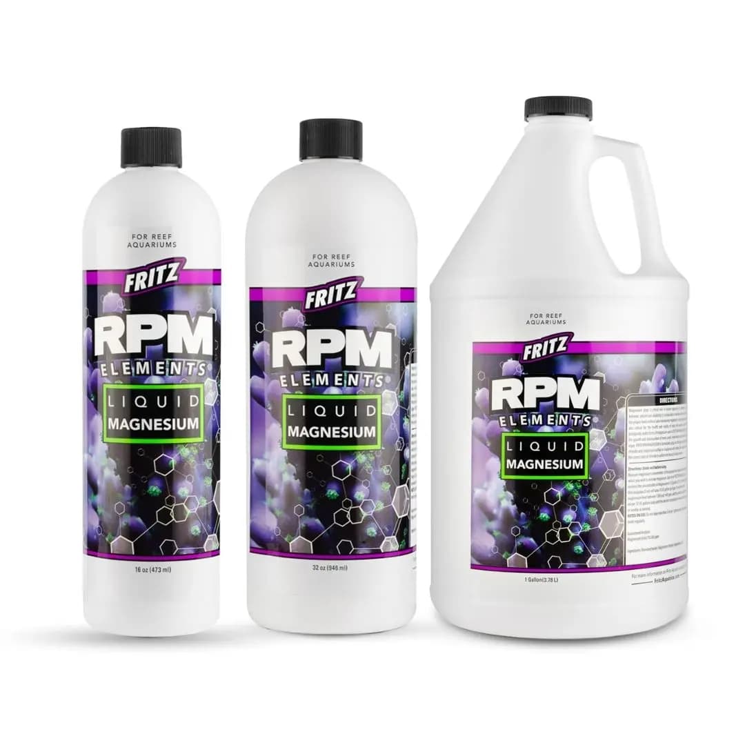 RPM liquid magnesium, reef tank magnesium supplement, ionic magnesium reef, concentrated magnesium solution, magnesium chloride sulfate, no-EDTA magnesium, reef magnesium dosing, stabilize reef alkalinity, aquarium magnesium booster, high-strength magnesium liquid