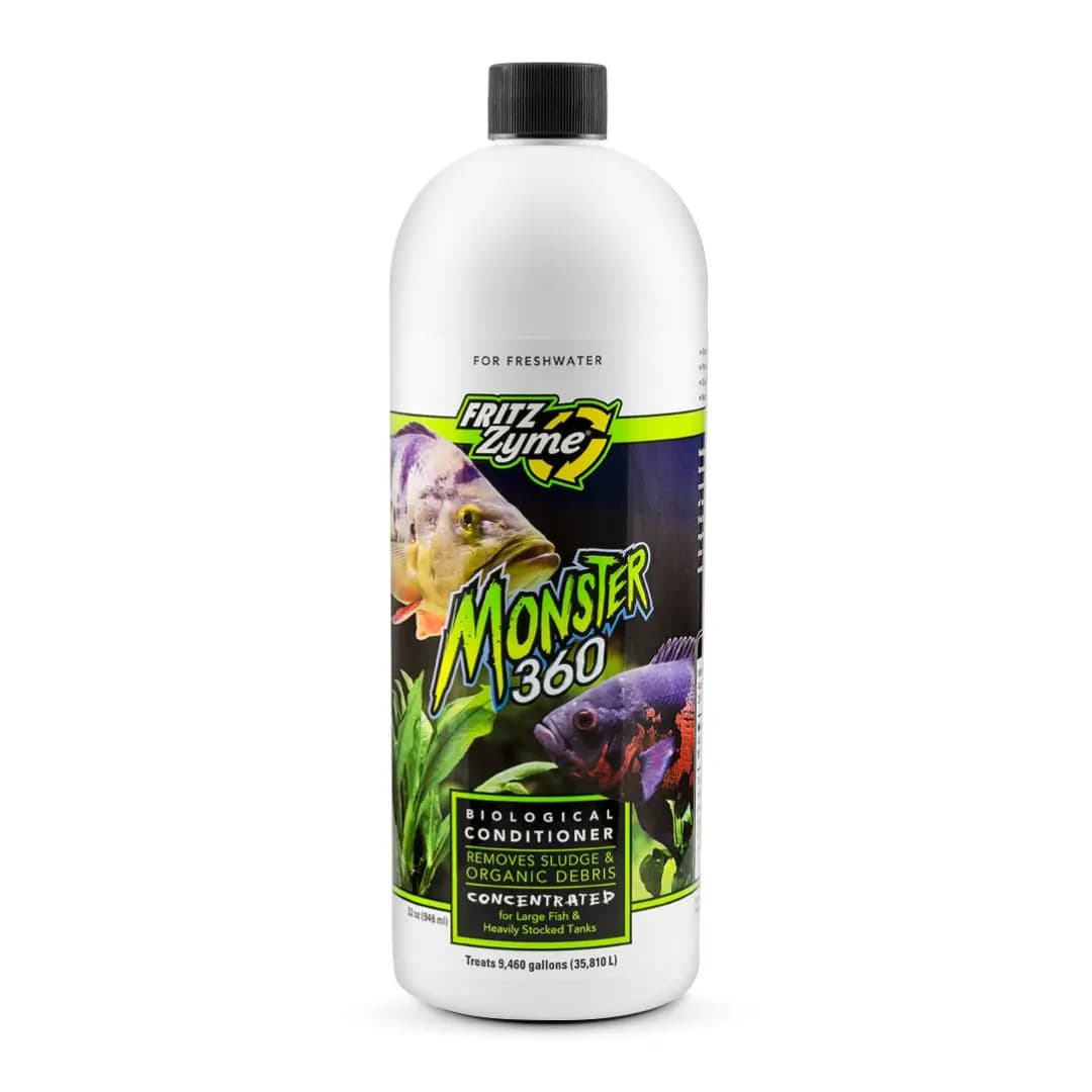 FritzZyme Monster 360, biological aquarium cleaner, sludge digester, large fish tank bacteria, heavy bioload aquarium bacteria, heterogeneous bacteria cleaner, maintenance-reducing additive, non-toxic filter booster, pond-size bio cleaner, live bacteria sludge remover