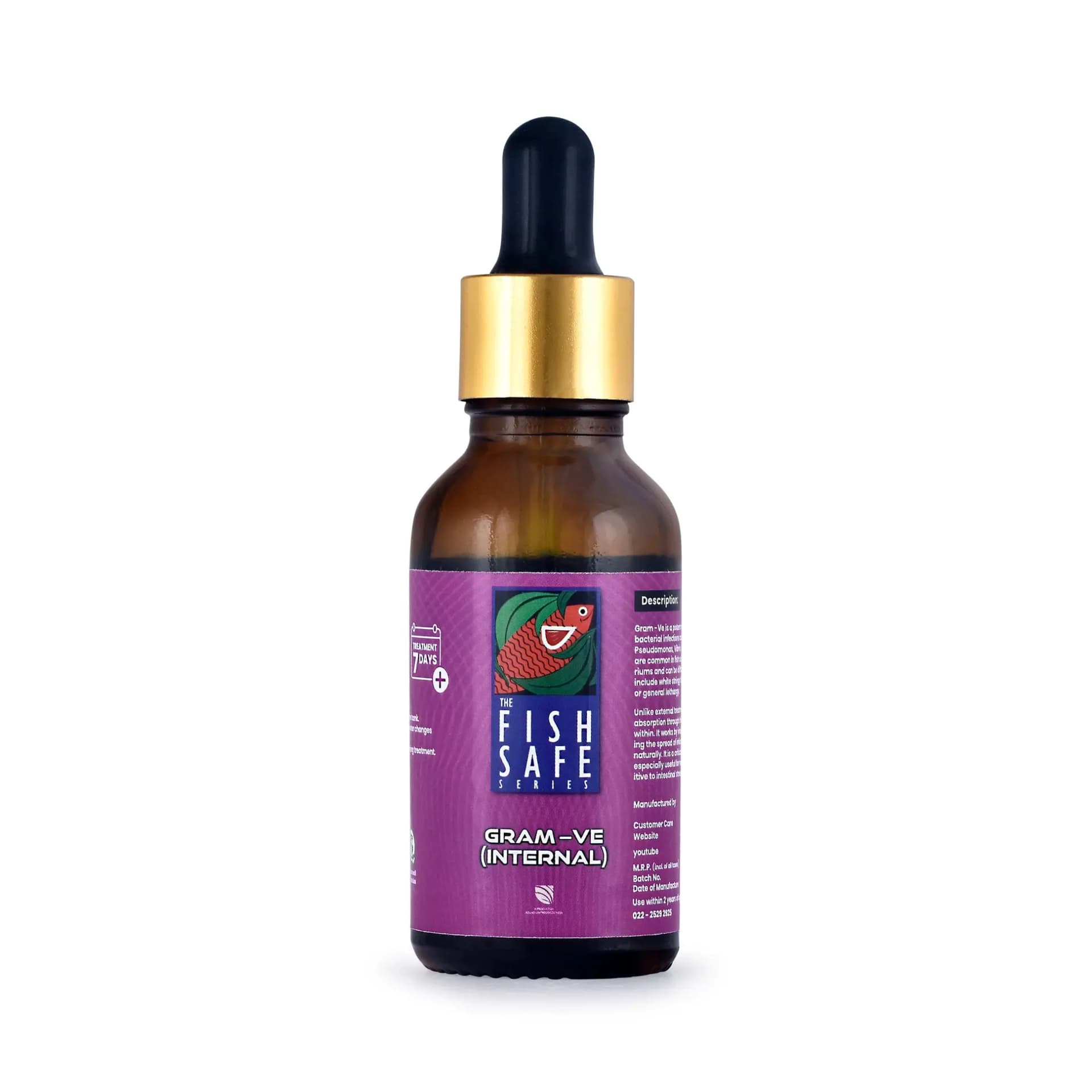 The Fish Safe Series Gram-Ve - 30 ml - tropical fish treatment, bacterial infection cure, aquarium health, Gram-Ve, fish care products, internal bacterial infection, fish health treatment