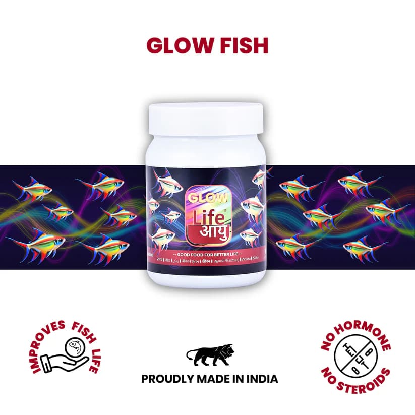 Buy Life AAYU Glow Fish Food, glow fish food India, colour enhancing fish food, tropical fish colour booster, spirulina fish food India, guppy colour food, tetra glow pellets, aquarium colour enhancement feed, vibrant fish diet, fish food for bright colours