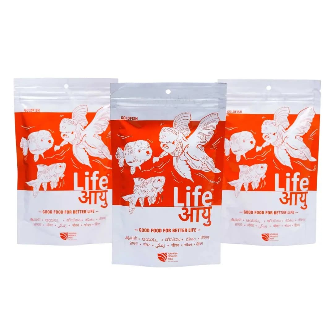 Buy Life AAYU Goldfish Food, goldfish pellet sizes, small medium large fish pellets, floating goldfish pellets India, fancy goldfish food, goldfish colour enhancing diet, easy digestion goldfish feed, juvenile goldfish food, adult goldfish pellets, aquarium fish food India, goldfish daily nutrition