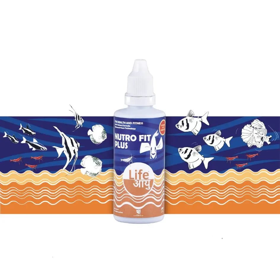 Buy Life AAYU Nutro Fit Plus, aquarium fish multivitamin, fish immunity booster India, fish vitamin supplement, 20ml fish vitamin, 50ml aquarium supplement, 100ml fish health booster, strengthen fish immunity, vitamin drops for fish, freshwater fish supplement