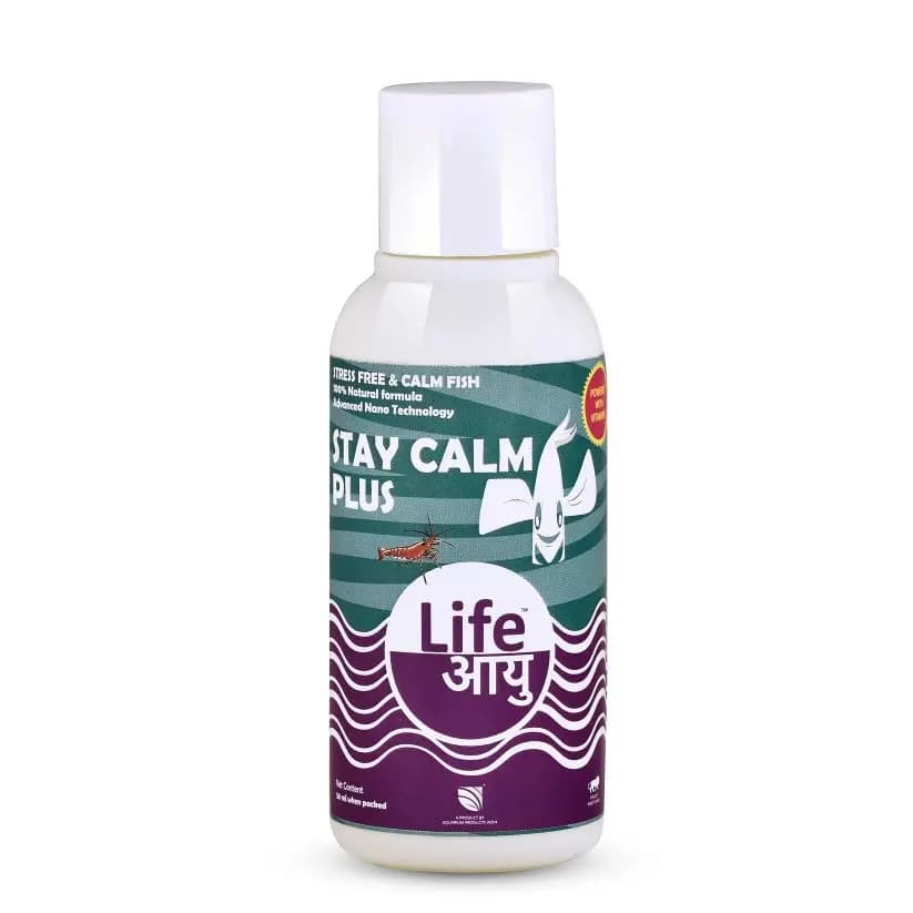 Buy Life AAYU Stay Calm Plus, fish stress relief supplement, aquarium calming solution, acclimation aid for fish, 50ml fish stress reducer, 100ml aquarium conditioner, 200ml fish calming formula, reduce fish stress India, fish slime coat protector, new fish acclimation drops