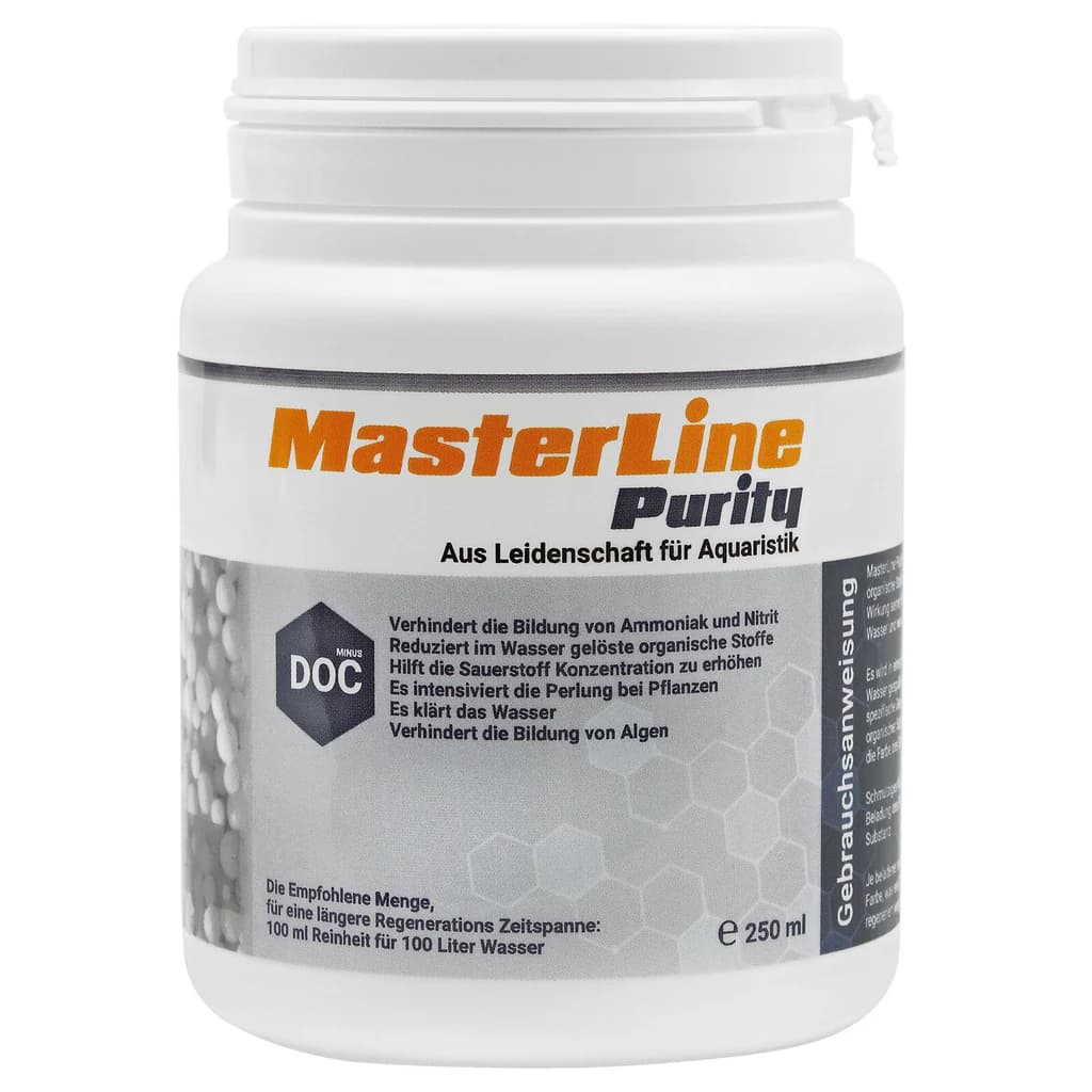 Buy MasterLine Purity India, MasterLine Purity 250ml, MasterLine Purity 500ml, MasterLine aquarium filter media India, MasterLine chemical filtration India, MasterLine Purity resin media India, planted tank water clarity India, reusable aquarium filter media India, aquarium tannin remover India, buy MasterLine Purity online India