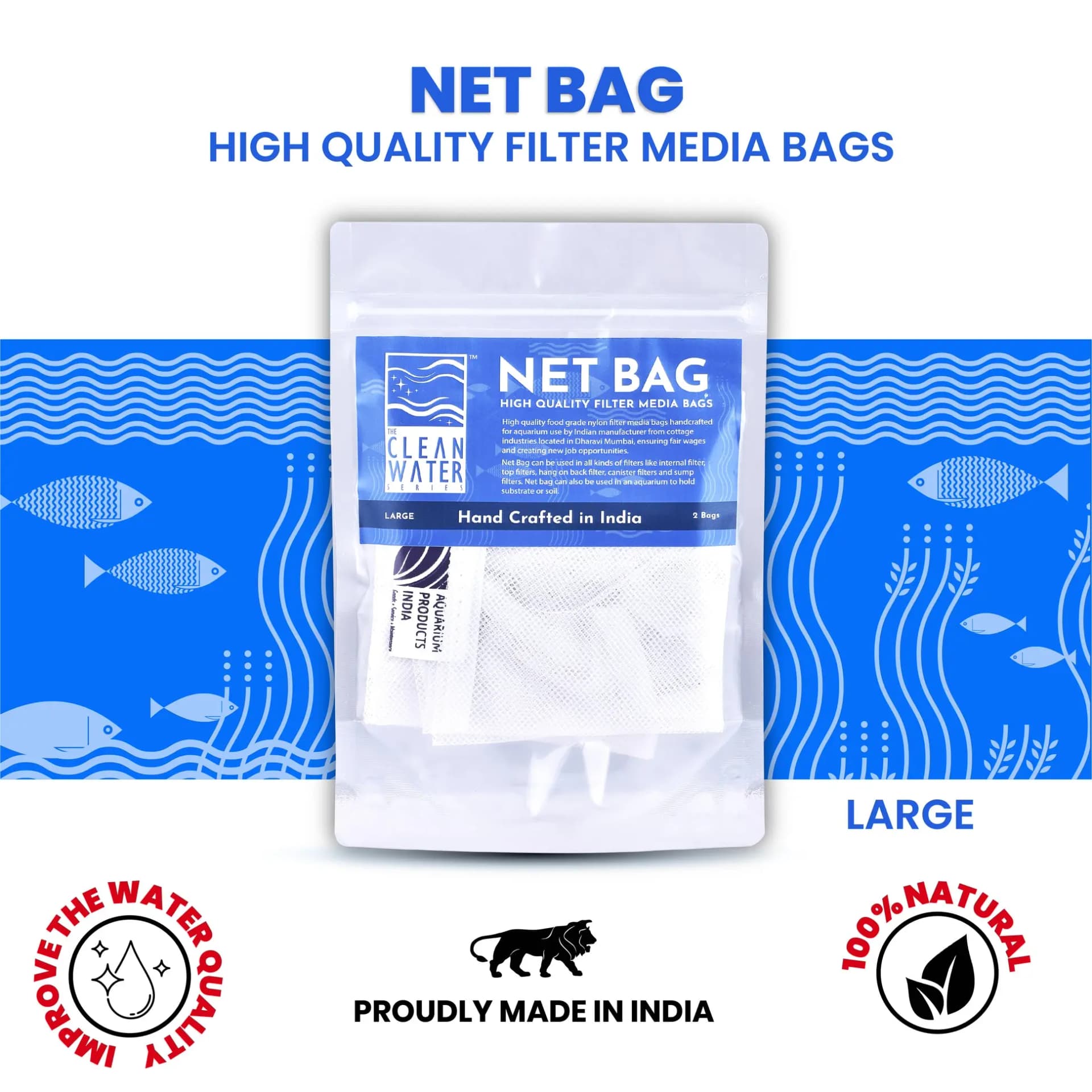 TCWS Net Bag Large for Aquarium Filter Media - TCWS Net Bag Large, aquarium filter bag, large filter media bag, aquarium media pouch, reusable filter bag, biological filter media bag, chemical filter media bag, mechanical filter media bag, fish tank filter accessories, filter media holder, aquarium filtration solutions India, buy filter bags online, aquarium media organizer