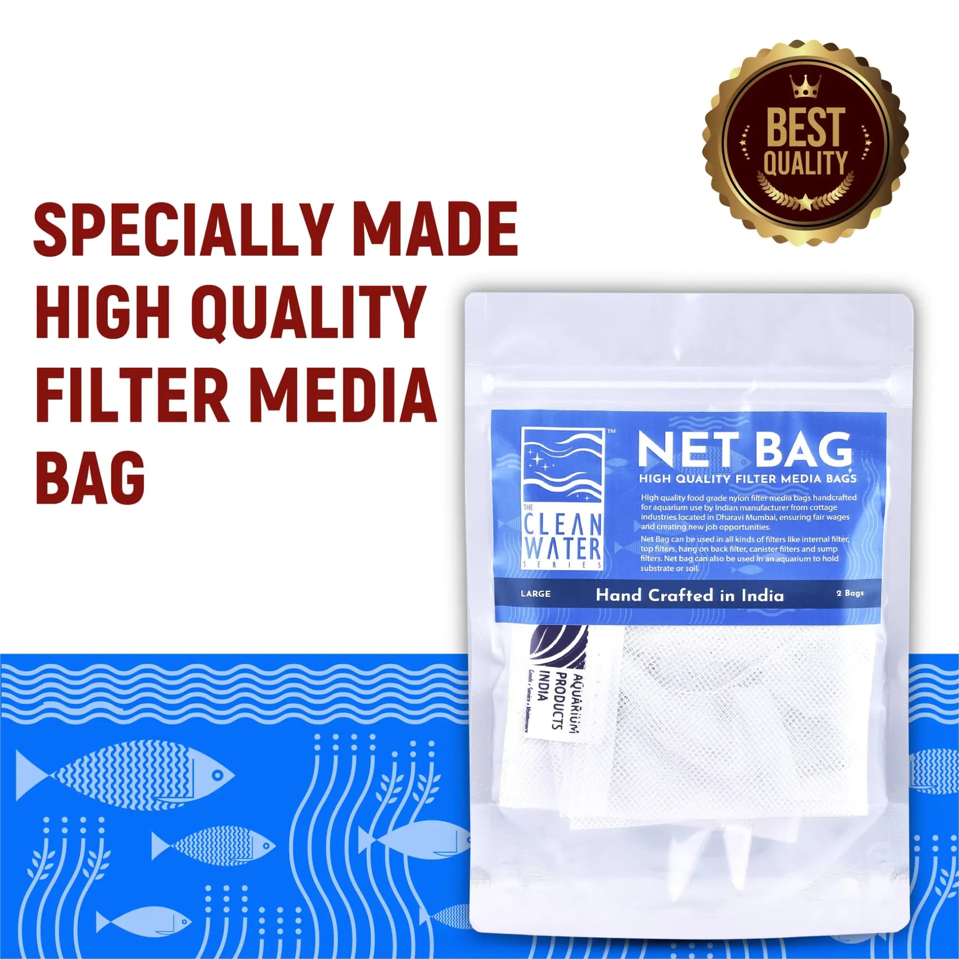 TCWS Net Bag Large for Aquarium Filter Media - TCWS Net Bag Large, aquarium filter bag, large filter media bag, aquarium media pouch, reusable filter bag, biological filter media bag, chemical filter media bag, mechanical filter media bag, fish tank filter accessories, filter media holder, aquarium filtration solutions India, buy filter bags online, aquarium media organizer