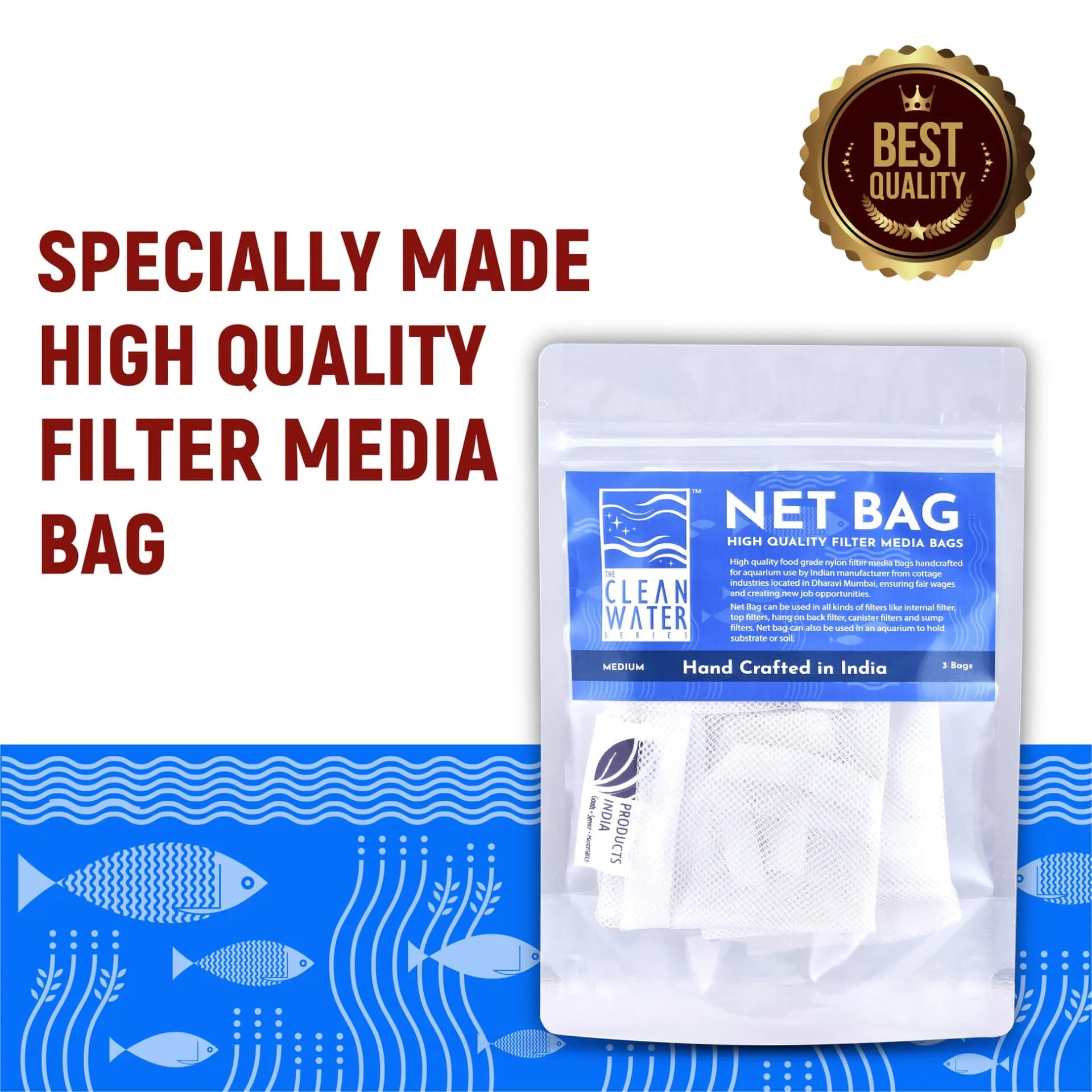 TCWS Net Bag Medium - TCWS Net Bag Medium, aquarium filter media bag, fish tank filter bag, reusable filter bag, biological filter media bag, activated carbon bag aquarium, bio media bag, zeolite bag, aquarium filtration accessories, durable media bag, aquarium water clarity, filter media holder India, aquarium filter supplies