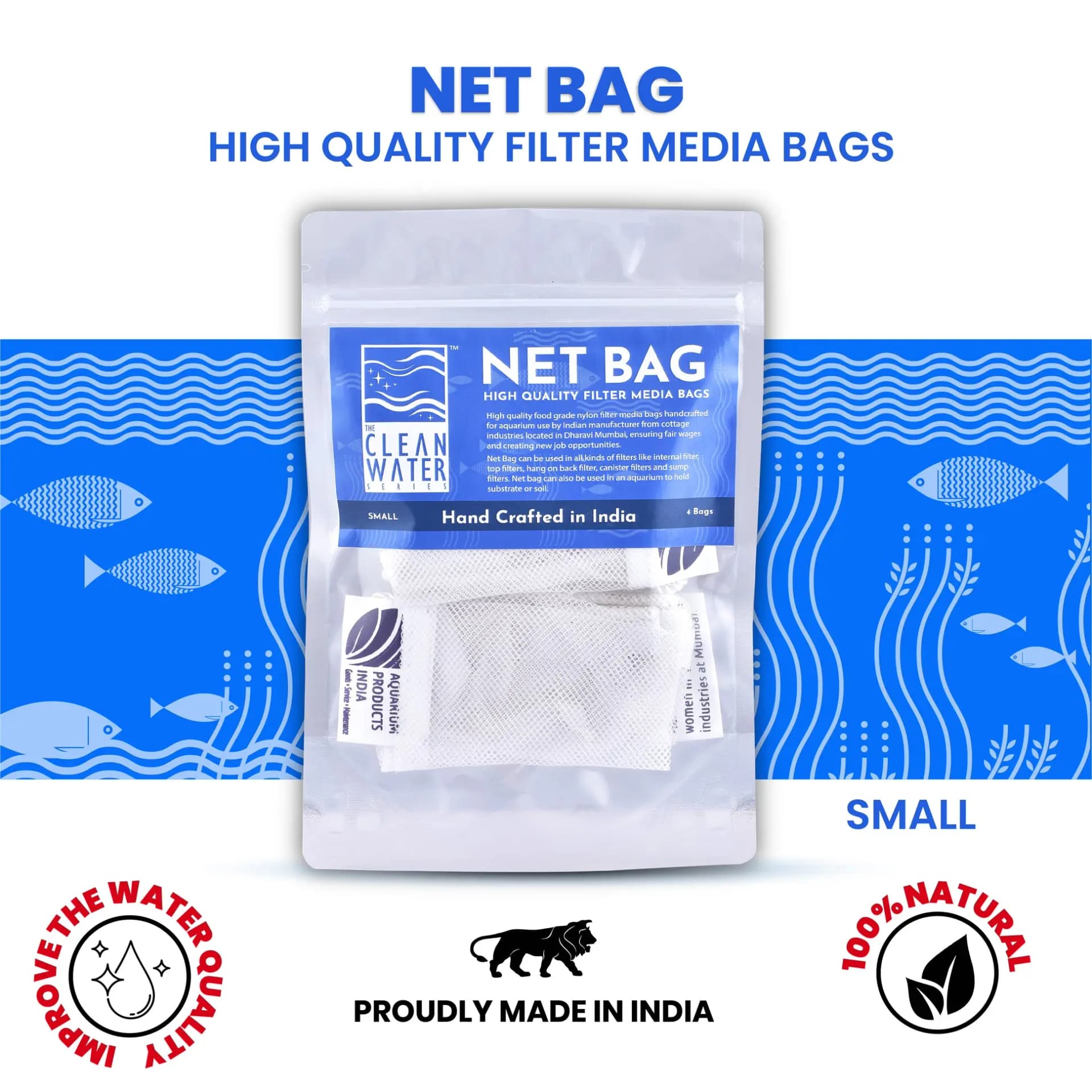 TCWS Net Bag Small - aquarium filter bag, small filter media bag, TCWS net bag, fish tank media holder, reusable mesh bag, drawstring filter bag, aquarium filtration accessory, bio media bag, carbon media bag, ammonia remover bag, aquarium maintenance India, filter media organizer, fine mesh filter bag