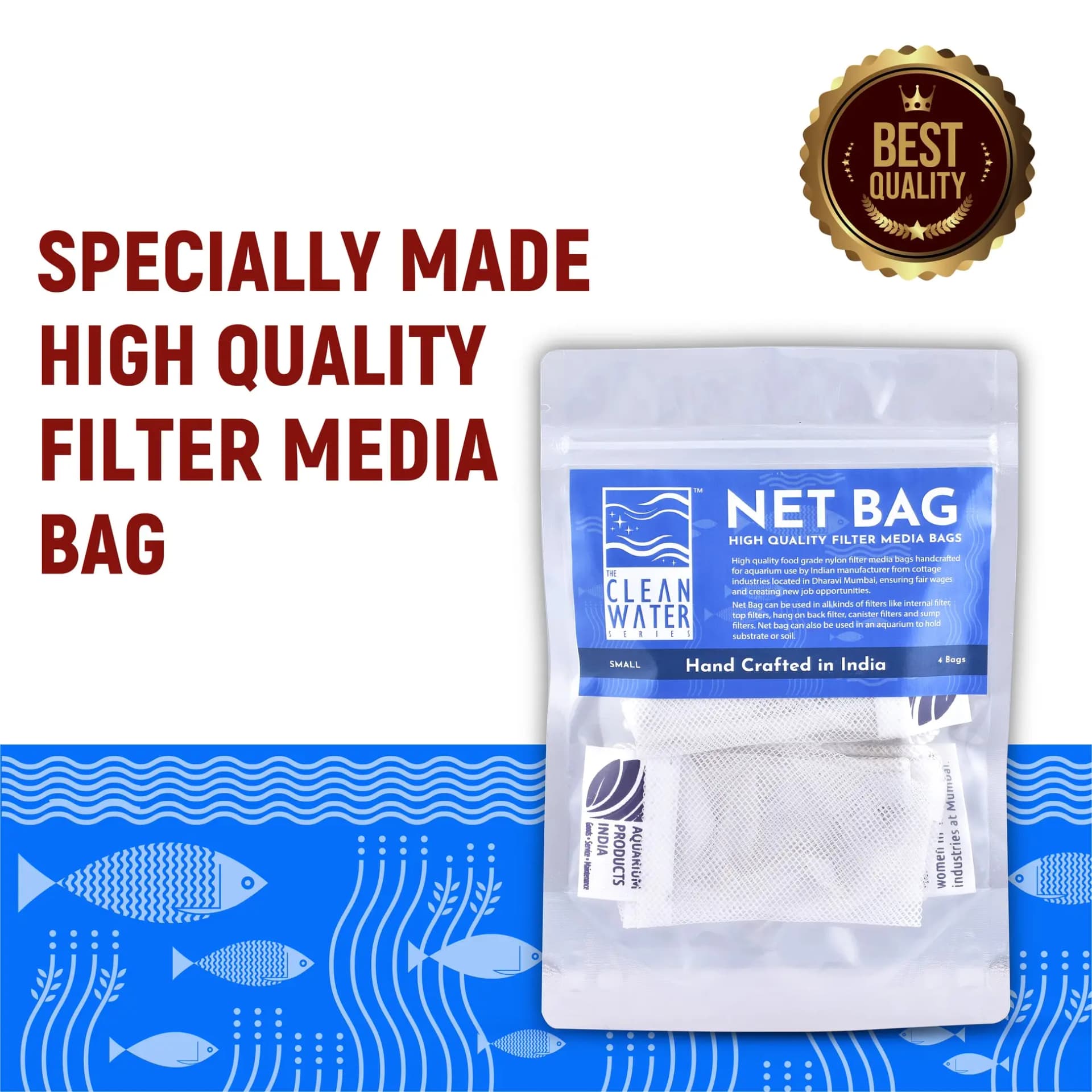 TCWS Net Bag Small - aquarium filter bag, small filter media bag, TCWS net bag, fish tank media holder, reusable mesh bag, drawstring filter bag, aquarium filtration accessory, bio media bag, carbon media bag, ammonia remover bag, aquarium maintenance India, filter media organizer, fine mesh filter bag