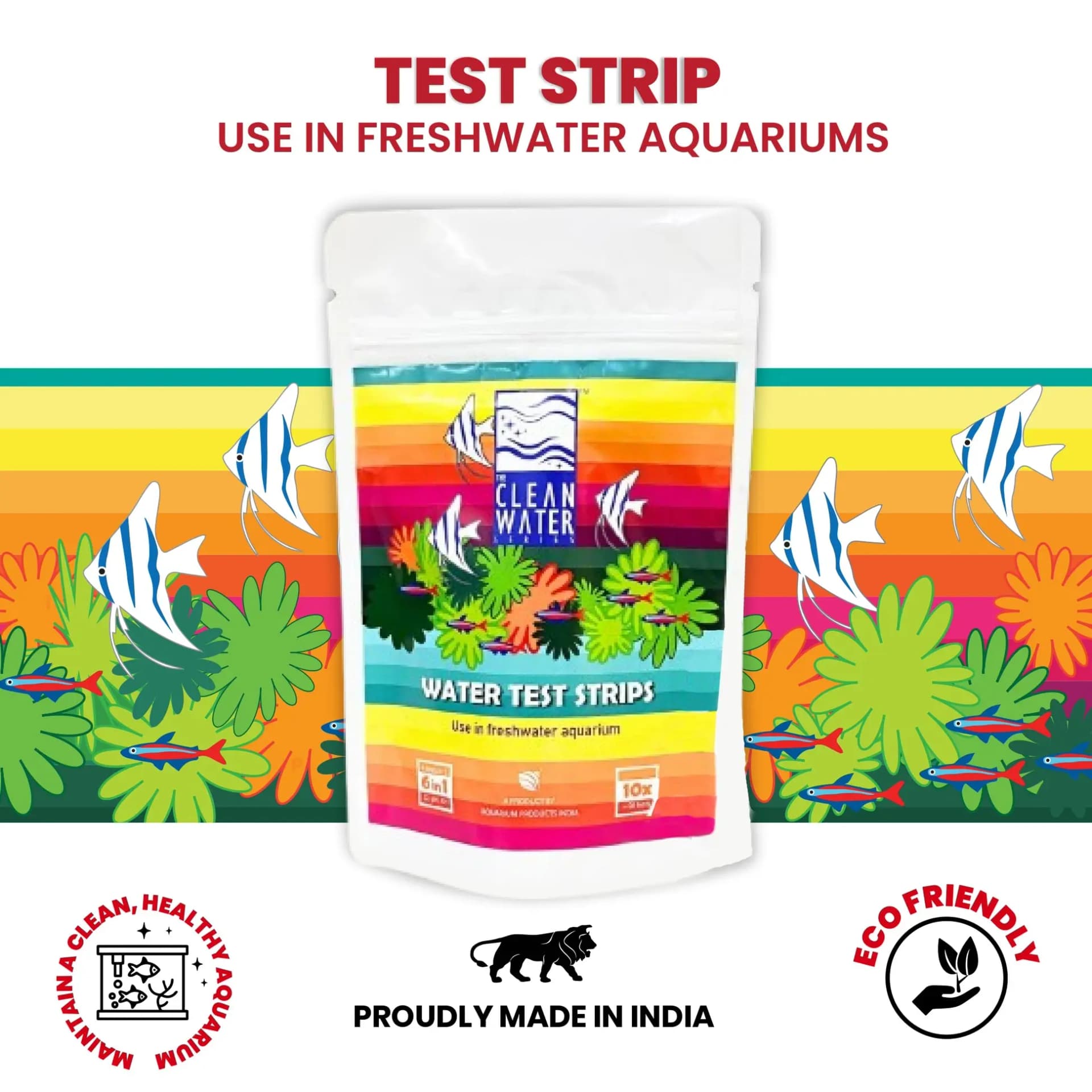 TCWS Test Strip Aquarium Water Test Kit - aquarium water test strip, multi-parameter test kit, fish tank water testing, nitrate nitrite test kit, pH test strip, GH KH water test, chlorine aquarium test, water quality monitor, aquarium health kit, quick water test, easy aquarium test, tropical fish water test, planted tank water test, India aquarium test strip