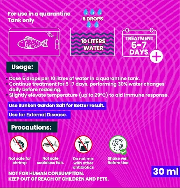 The Fish Safe Series: Gram-Ve Bacteria Control (30 ml) - bacterial treatment for aquariums, Gram-Ve bacteria control, fish health treatment, aquarium care products, healing booster for fish, anti-bacterial aquarium solution