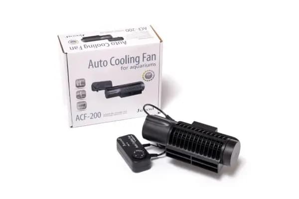 Jebao ACF-200 Automatic Aquarium Cooling Fan - Jebao ACF-200, automatic aquarium cooling fan, fish tank cooler, aquarium water chiller, quiet aquarium fan, energy-efficient aquarium fan, evaporative cooling fan aquarium, aquarium cooler for 80 liter tank, Jebao cooling fan India, automatic fish tank fan for summer, reduce aquarium temperature India, low power aquarium cooling solution