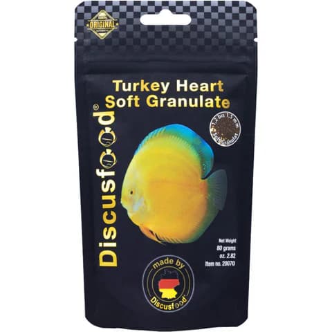 Buy DiscusFood Turkey Heart Soft Granulate, discus fish food India, turkey heart granules for discus, high protein discus food, soft granulate fish food, discus growth food India, premium discus fish diet, sinking granules for discus, DiscusFood granulate 80g 230g