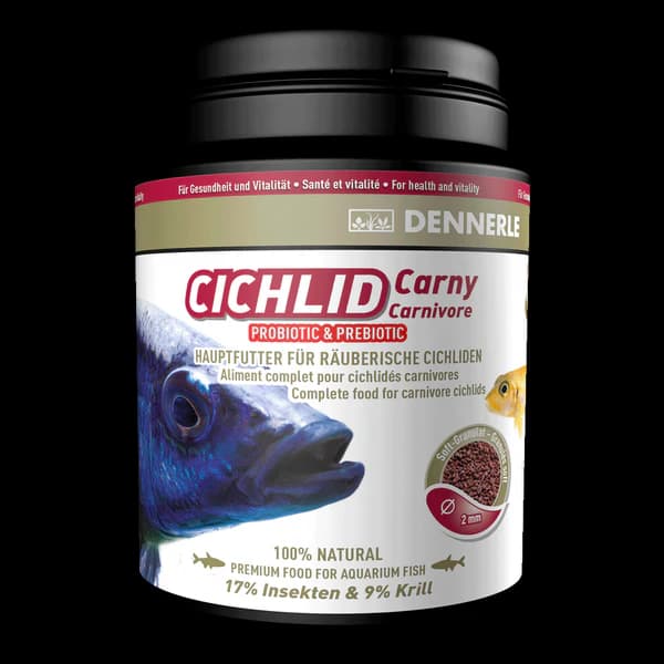 Buy Dennerle Cichlid Carny Feed, Dennerle Cichlid Carny 200ml, carnivore cichlid food India, high protein cichlid feed, predatory cichlid fish food, slow sinking cichlid granules, aquarium fish food for carnivorous cichlids, premium cichlid feed India, low waste aquarium fish food