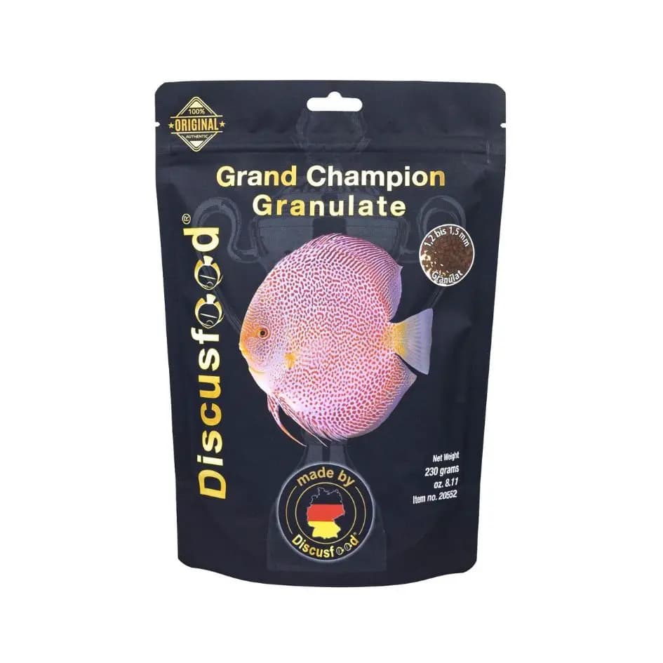 discusfood grand champion granulate, grand champion discus food, discus granules 230g, premium fish food for discus, discus breeding food india, show quality discus feed, high protein soft granules, discusfood granulate india, color enhancing fish food, best food for discus and angelfish