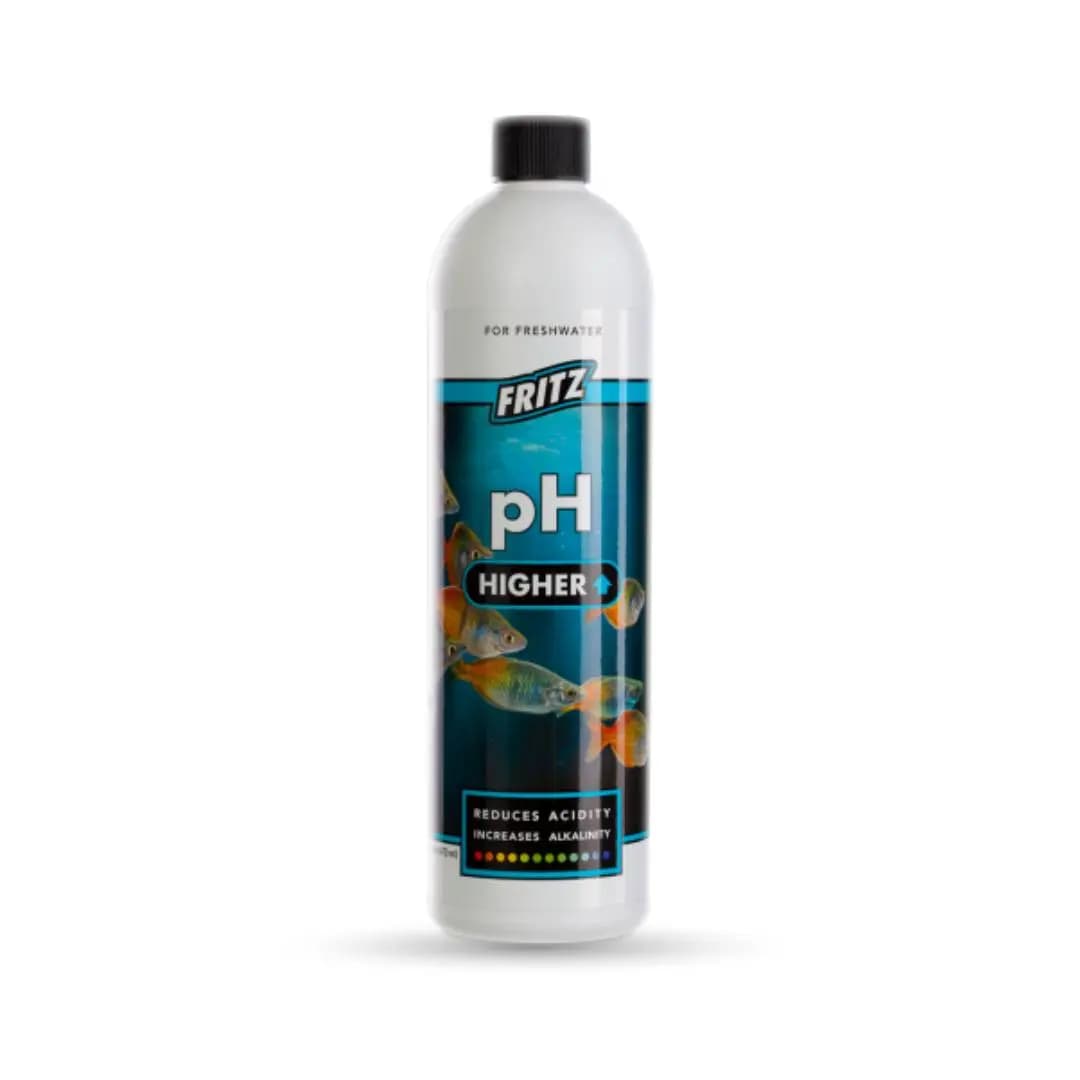 Fritz pH Higher, aquarium pH booster, raise aquarium pH, alkalinity adjuster, freshwater pH higher, marine pH adjuster, buffered pH formula, pH control aquarium, biologic filter booster, safe pH adjustment, 4 oz pH raise, 16 oz pH higher