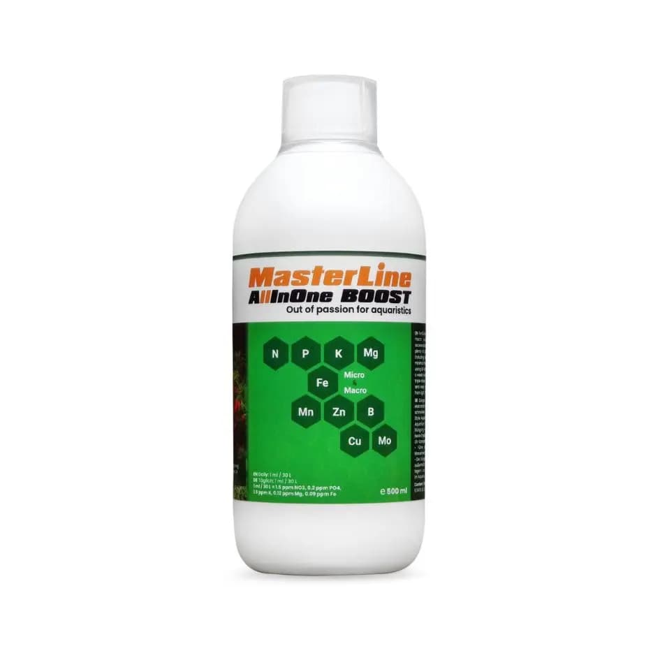 Buy MasterLine All in One Boost, MasterLine Boost fertiliser India, planted tank fertiliser, aquarium macro micro fertiliser, high growth aquarium fertiliser, Dutch style aquascape fertiliser, all in one aquarium nutrients, MasterLine liquid fertiliser, aquarium plant nutrient solution, CO2 planted tank fertiliser