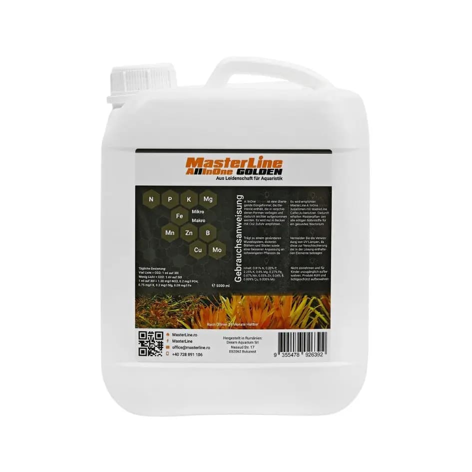 Buy MasterLine All in One Golden, MasterLine fertiliser India, aquarium plant fertiliser, liquid fertiliser for planted tank, best aquarium fertiliser India, MasterLine Golden dosing, all-in-one aquarium nutrients, planted tank macro and micro nutrients, CO2 aquarium fertiliser, high tech aquascape fertiliser