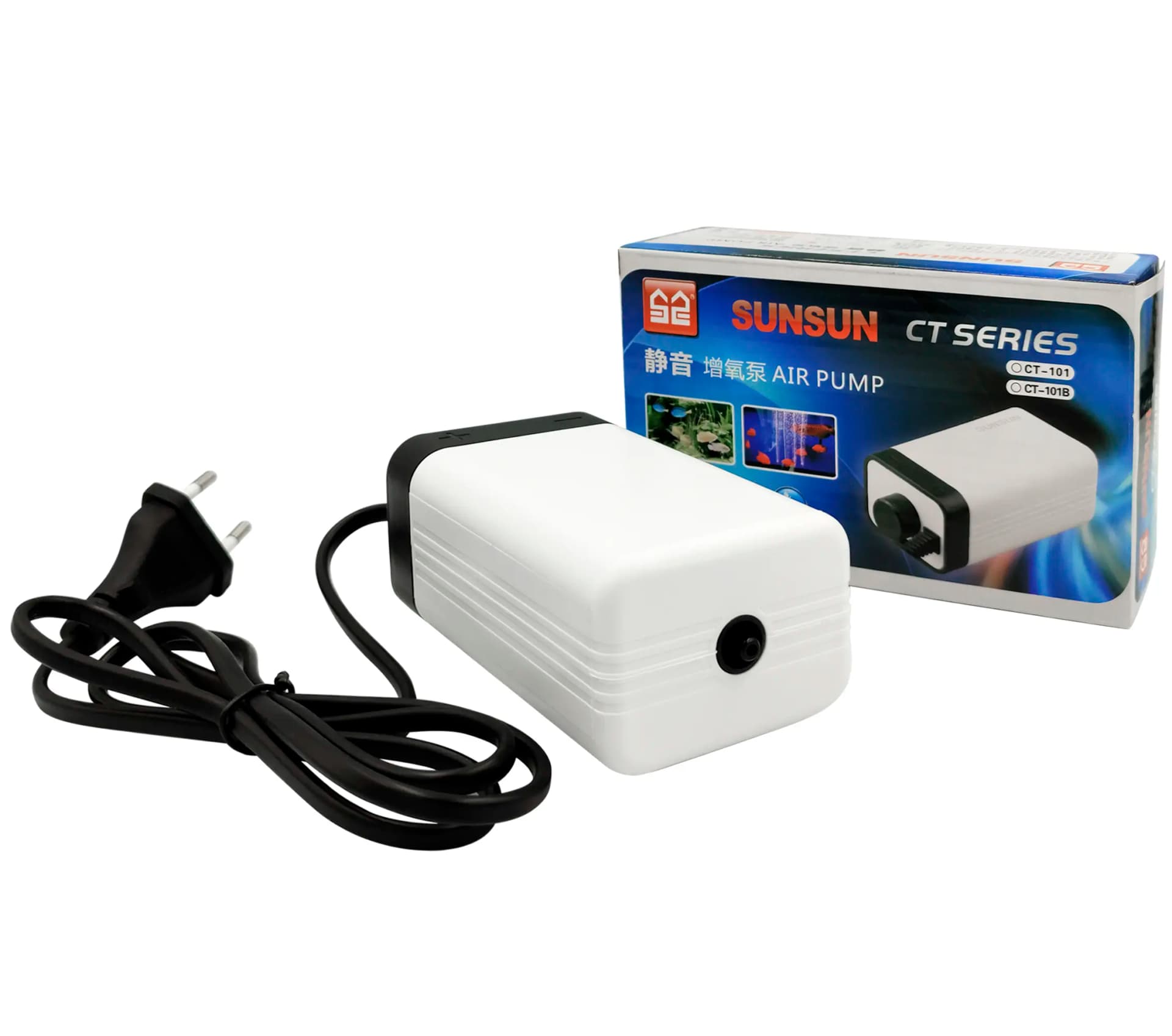 Buy SunSun CT‑101 air pump, adjustable silent air pump, 3W aquarium air pump, nano tank air pump, whisper quiet air pump, CT‑101 air output 1.5 L/min, vibration-damped air pump, small aquarium aeration pump