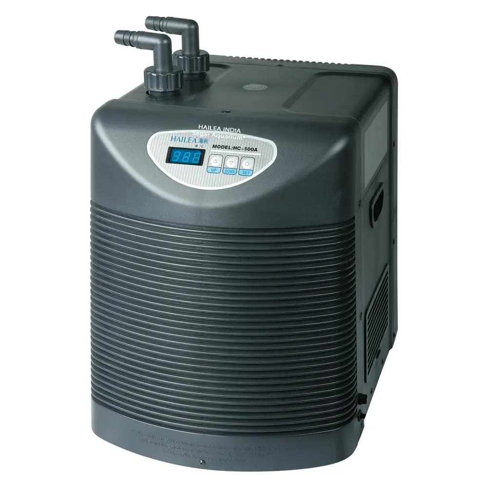 Hailea HC 500A Aquarium Chiller - Hailea HC 500A Chiller, Aquarium chiller for freshwater, Aquarium chiller for marine, R134A refrigerant chiller, 1/2HP aquarium chiller, aquarium cooling solutions, energy-efficient aquarium chiller, titanium heat exchanger chiller
